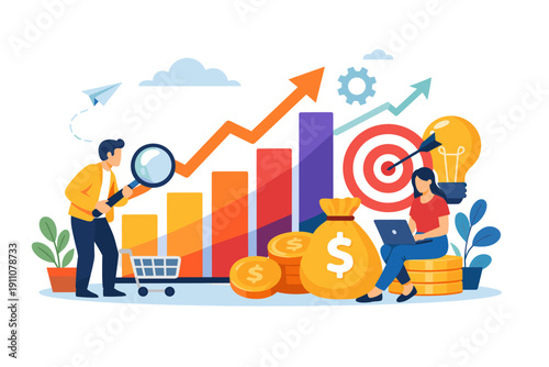 Business growth analysis with financial planning and target achievement