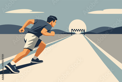 Athlete running towards finish line, striving for success and achieving goals