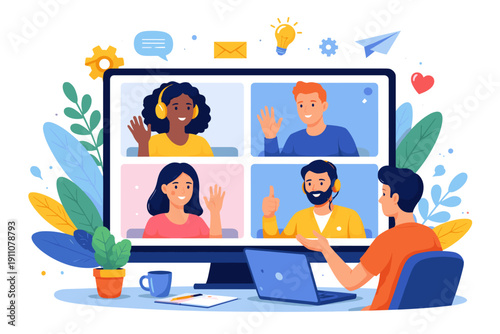 Diverse group of people connecting and collaborating through a video conference call