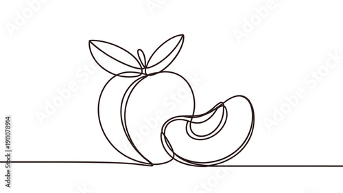 Minimalist continuous line drawing of an apple and a sliced piece