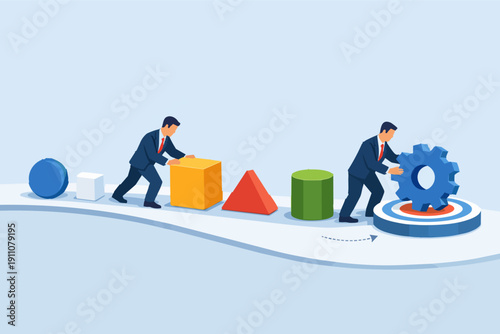 Businessmen finding solutions, choosing efficient processes, and transforming strategy