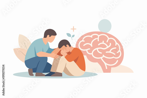 Helping friend during mental health struggle, offering support and empathy concept