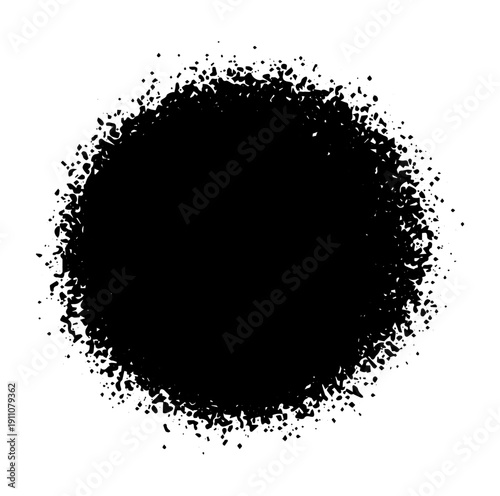 Abstract black grunge circle texture with dust, ink and spray effect.