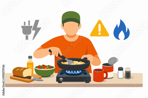 Person cooking with gas stove, understanding kitchen hazards and safety precautions
