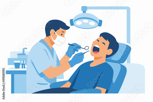 Dentist examining patient's open mouth in a dental clinic for oral hygiene