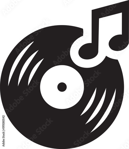 Vinyl Melody: An iconic black vinyl record spins, accompanied by the universal symbol of musical notes, celebrating the enduring allure of audio records and sound.