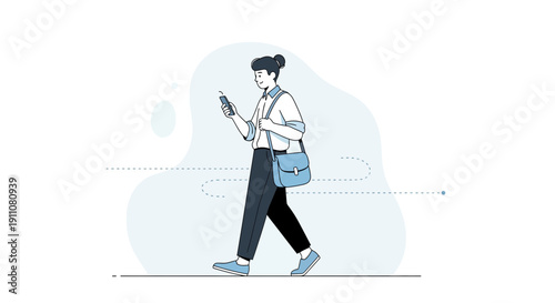 Young Person Walking Outdoors Engaged With Their Mobile Device