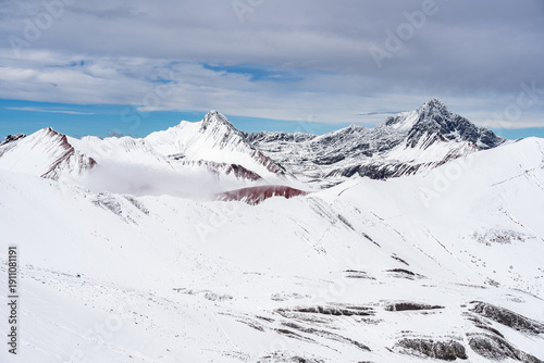 Wallpaper Mural Scenic winter landscape with the snow covered Ausangate andean mountains Red Valley) seen from the Vinicunca mountain viewpoint also called Rainbow Mountain, in Peru Torontodigital.ca