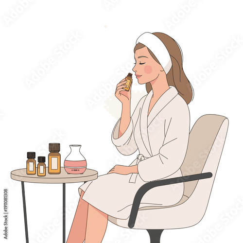 Woman Enjoying Aromatherapy With Essential Oils Skincare Ritual