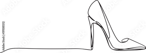 Emphasizes the iconic, sharp profile of the high heel in a minimalist, single-line format.