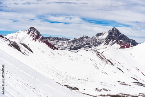 Wallpaper Mural Scenic winter landscape with the snow covered Ausangate andean mountains Red Valley) seen from the Vinicunca mountain viewpoint also called Rainbow Mountain, in Peru Torontodigital.ca