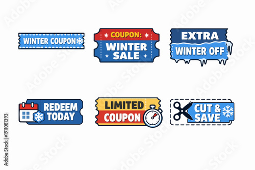 Winter discount and sale coupons collection, offering deals for cold season shopping