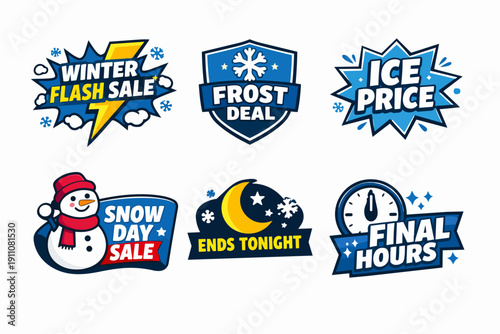 Winter sale badges collection featuring discount offers for seasonal shopping and deals