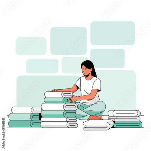 Woman Folding Clean Laundry Domestic Chores Organization And Tidiness