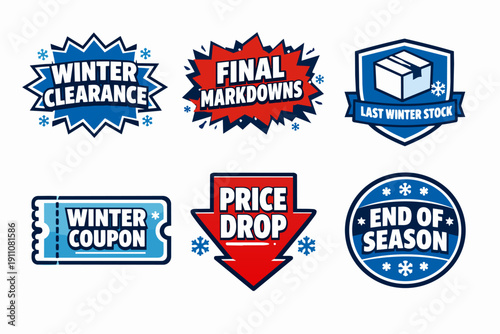 Winter sale and clearance labels vector collection for end of season discount