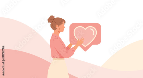 Woman Holding A Heart Icon Symbolizing Love And Approval In A Digital World