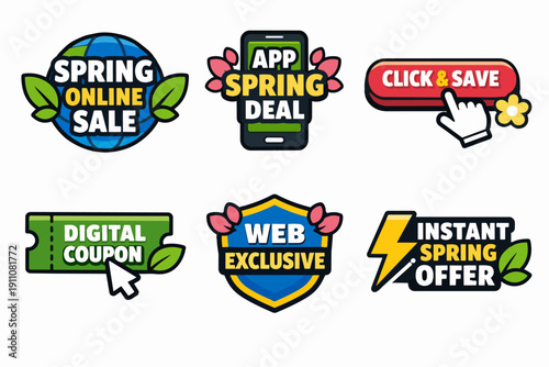 Spring online sale and exclusive digital offer badges for web and app marketing