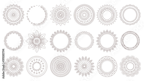 Indian Festival Mandala Frame Collection Black Decorative Silhouette Vector Set