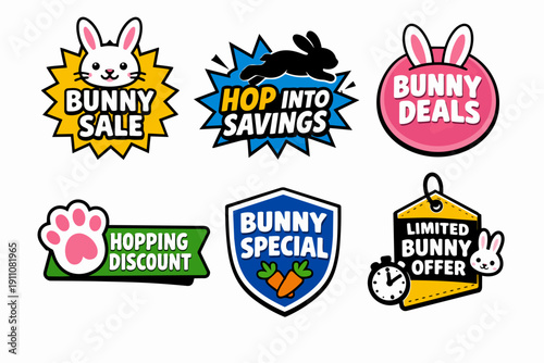 Bunny sales and savings tags offering hopping discounts and limited deals