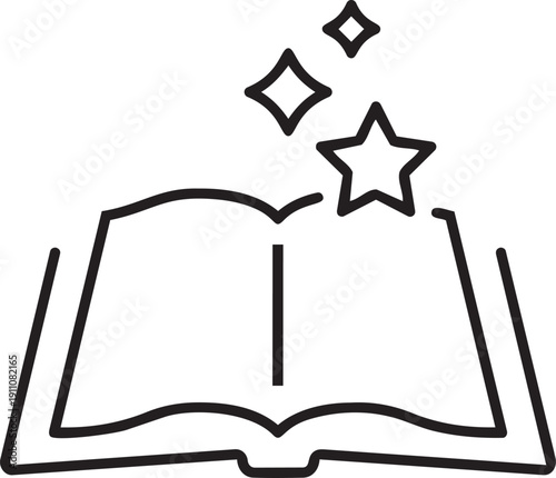 Magic Book Unleashed: An open book springs to life, with mystical stars. Ready to unlock endless wonders and captivate readers. 