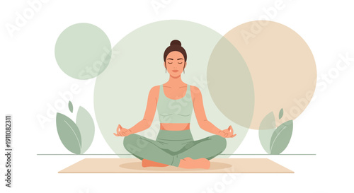 Woman Meditating In Lotus Position With Calmness And Harmony Illustration