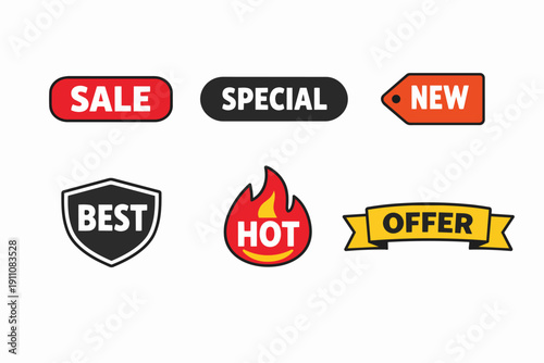 Modern shopping promotion tags set for retail sales and marketing campaigns