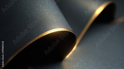 Dark textured surface curling gracefully with fine gold edge accentuation