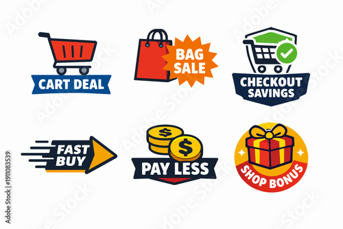 Online shopping deals and discounts concept with transaction, bonus, and sale icons
