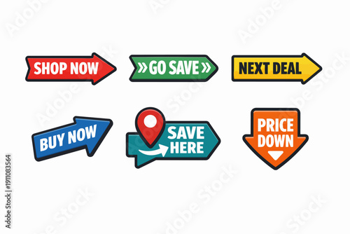 Shopping button arrows for online sales and e-commerce advertising promotions