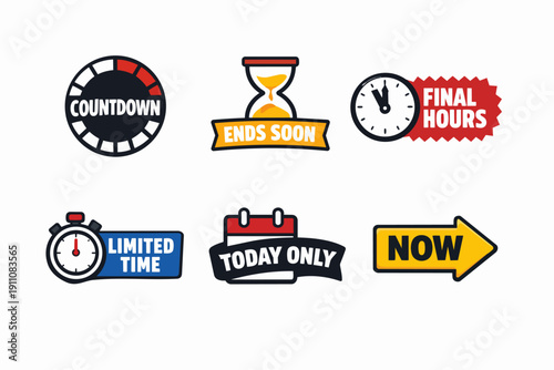 Countdown, limited time, and urgency icons for promotional sales and offers