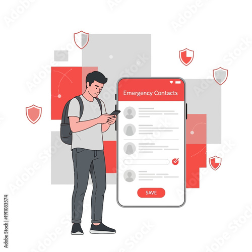Young Male Utilizing Emergency Contact Feature On Smartphone For Enhanced Security And Safety