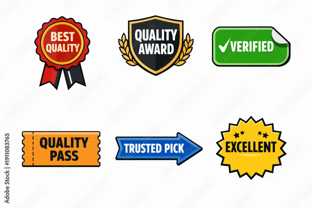 Obraz premium Quality badges, labels, and awards collection showing trust, excellence, and verification