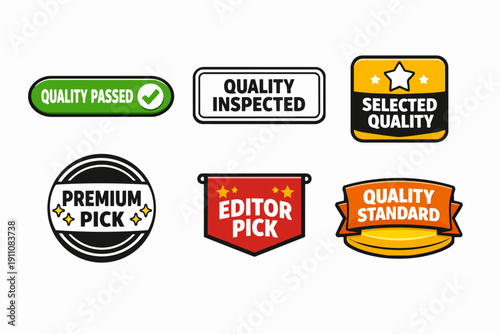 Quality standard guarantee labels and badges collection for product certification