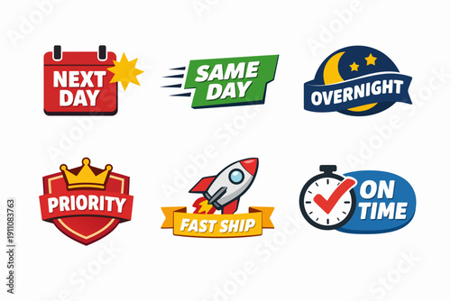 E-commerce express delivery service badges for fast shipping and priority logistics