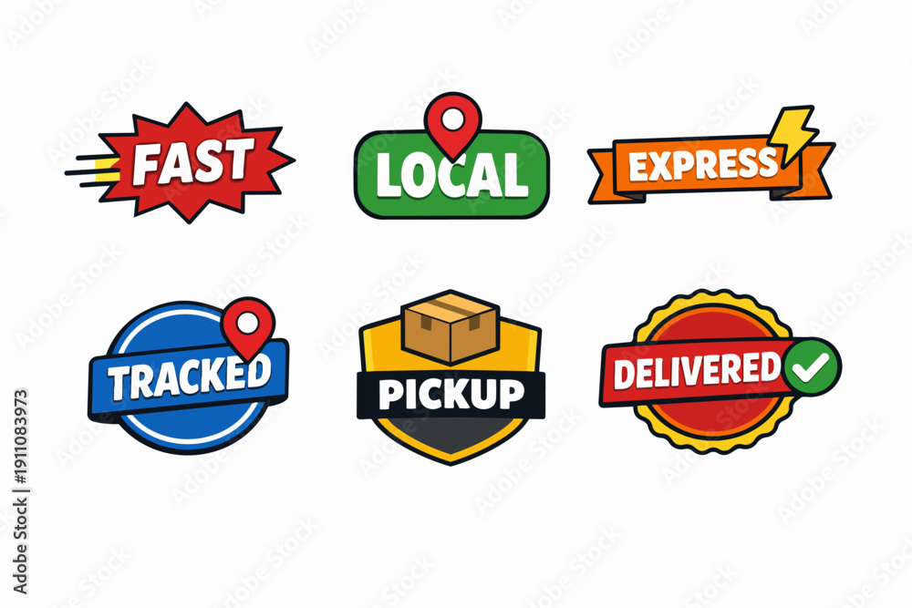 Naklejka premium Set of badges representing concepts for parcel shipping, logistics, and delivery services