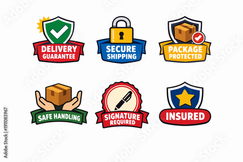 Shipping and delivery service badges representing trust, security, and protection