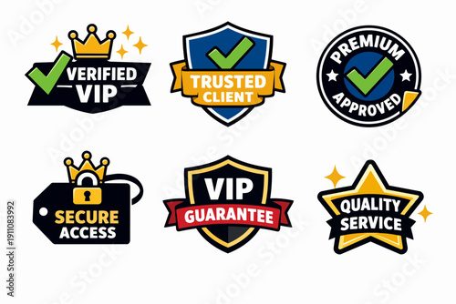 Collection of security, quality and guarantee badges for trusted online services