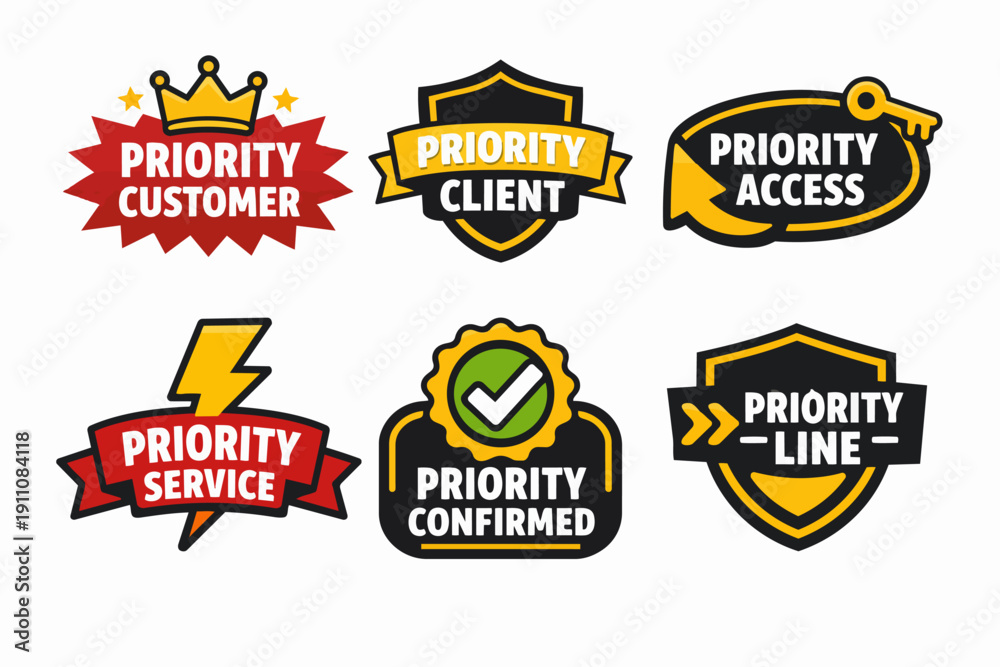 Obraz premium Priority customer access and service labels set, premium client status badges