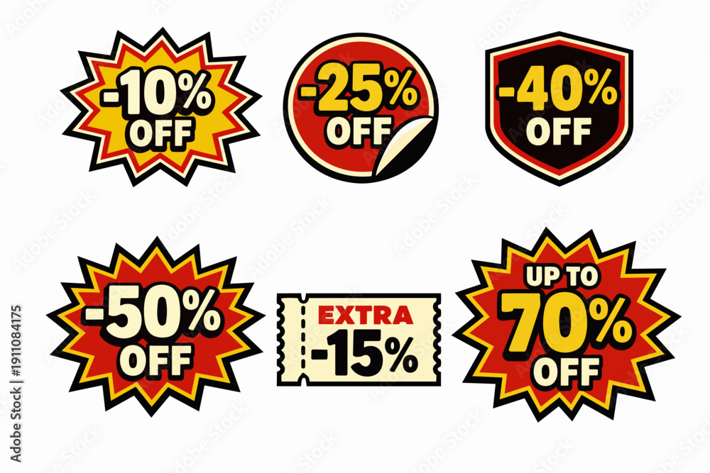 Obraz premium Sales discounts percent off promotional stickers set for retail offers and coupons