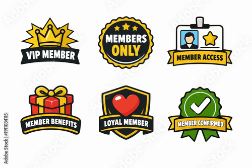 Membership badges set illustrating vip, loyal, and exclusive member access status