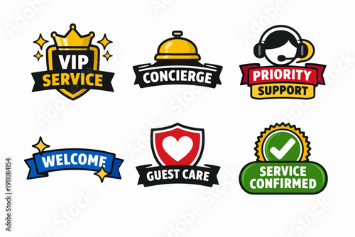 Premium customer service icons set offering vip support and guest care concepts