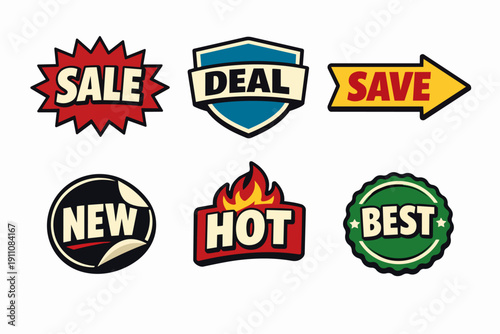 Retail sales promotion labels and badges set for discount and special offer marketing