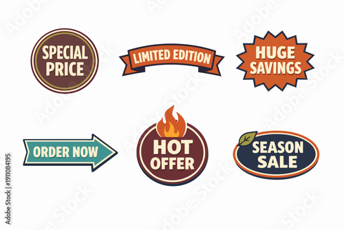 Collection of vintage sale badges for marketing, shopping, and retail promotions