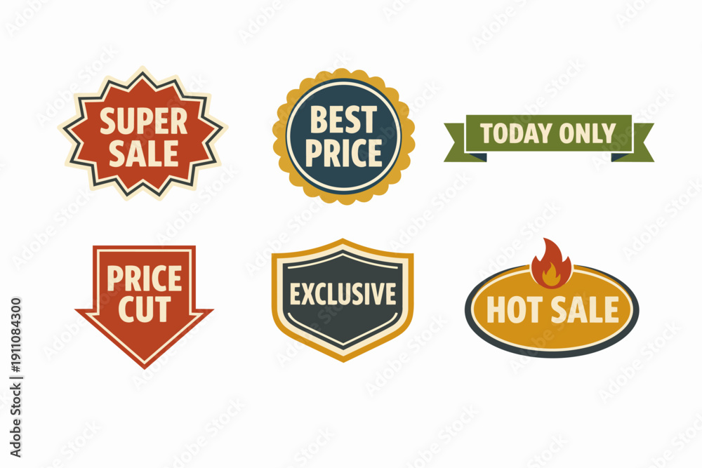 Obraz premium Collection of sale, discount, and promotion badges for retail marketing