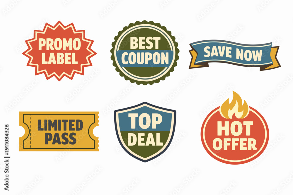 Obraz premium Retail advertising badges and stickers for promoting sales, deals, and offers