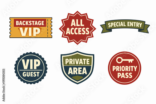 Vip access badges, private area entry, all access passes, backstage tickets collection
