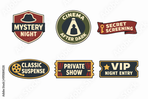 Mystery night, secret screening, and vip show badges for cinema events