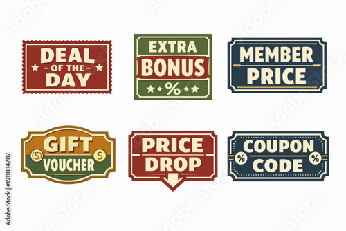 Retro set of sales and promotions badges for retail, e-commerce, and advertising