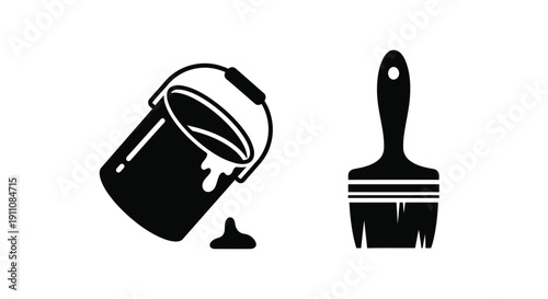 Painting tools including a bucket and brush in black silhouette