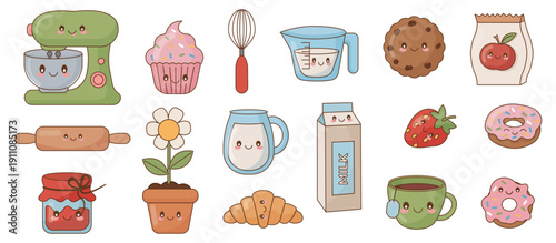 Kawaii Baking and Breakfast Food Vector Clipart Set